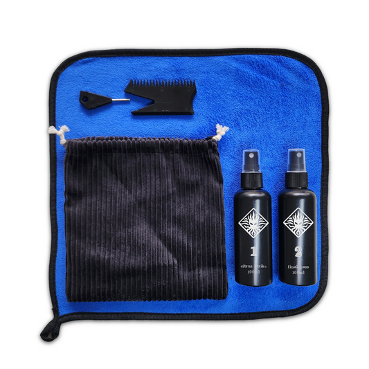 Krak Surf board prep kit. surfboard cleaning kit, wax comb citrus isopropyl. front