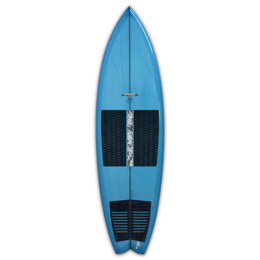 3-piece surfboard deck grip front traction pad (krak pad wide) (on blue Donald Takayama Twin fin)